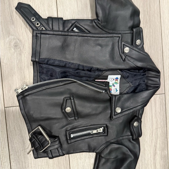 Vintage 18 Months Black Faux Leather Biker Jacket - Picture 2 of 3